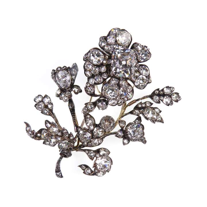Diamond floral cluster tremblant spray brooch